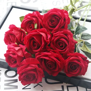 Mesterséges rózsák virágok, menyasszonyi csokrok magas szimuláció flanel rózsát haza autót, esküvő Ünnepi otthoni dekoráció