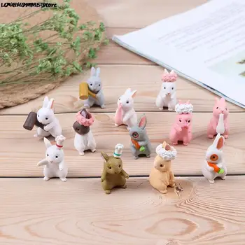Mini Aranyos Rajzfilm Nyuszi Figurák Állat Modell Családi Miniatűr Figura DIY Aranyos Állat