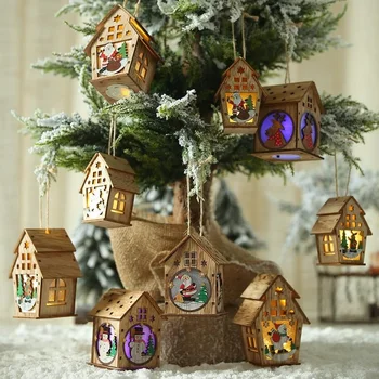 Mini LED faház Mikulás háza Karácsonyi Fa Medál Karácsonyi Díszek az Otthoni Karácsonyi Ajándék