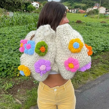 MosiMolly Kardigán Női Pulóver Kézzel Készített Virág, Pulóver, Kardigán, Női Pulóver Kötés Kabátok Felsőruházat 2021