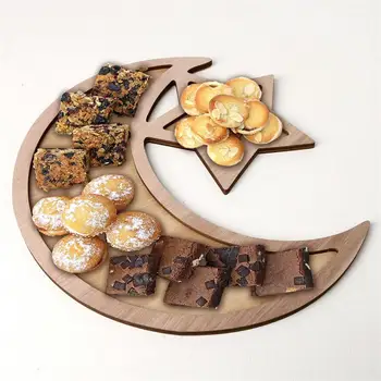 Muszlim Iszlám Eid Mubarak Lógó Medál DIY Kastély Hold Fa Tálca Ramadan Tevékenységek Party Dekoráció Élelmiszer-Tároló Tartály