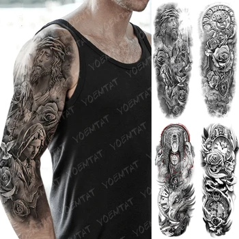Nagy Kar Hüvely Tetoválás Angyal Ima Vízálló Ideiglenes Tatto Matrica Rose Béke Body Art, Tele Hamis Tetoválás A Nők, Férfiak