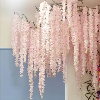 Nagykereskedelmi cseresznyevirág hamis Szőlő Sakura Mesterséges virágok parti Esküvő mennyezeti dekoráció falra rattan 90cm