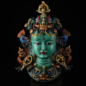 Nepál gyűjtött kézzel Festett nyomon arany Zöld Tara Lacquerware hung szobor,az őr ház, távozz, gonosz szellem