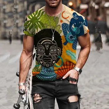 Nyári férfi rövid ujjú póló, kerek nyakú póló, retro 3D-s póló, extra nagy, nyári új 2021