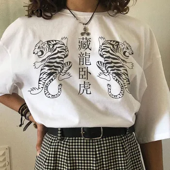 Nyári Női Punk Ruha Vintage Kínai Karakter Tigris Alkalmi Hip-hop Tshirts Laza, Szórakoztató Női Rövid ujjú Harajuku póló