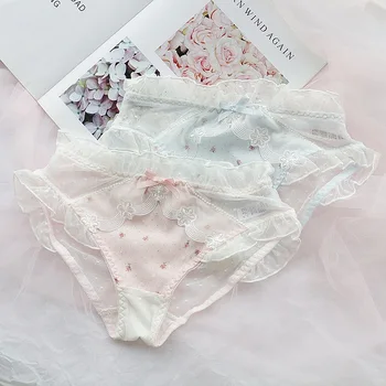 Női Szexi Bugyi Rövidnadrág Japán Aranyos Varrat nélküli fehérnemű Fehérnemű Tanga Lolita Virágos Csipke Bugyi Intim Fehér, Rózsaszín, Kék