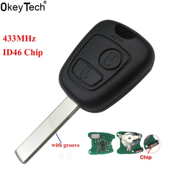 OkeyTech 2 Gomb 433MHZ ID46 Chip Távoli Kulcs Kulcs A Peugeot 307 A Citroen 307 C1 C3 Csere Autó Kulcs Vágatlan Penge