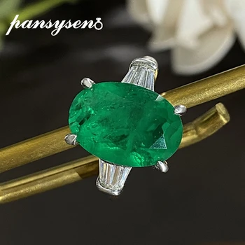 PANSYSEN Vintage 100% Valódi 925 Sterling Ezüst Ovális Vágott Smaragd Szimulált Moissanite Drágakő Gyűrű a Nők a Férfiak Nagykereskedelmi Ajándék