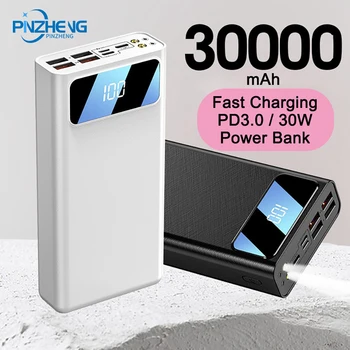 PINZHENG 30000mAh Power Bank 30W PD QC 3.0 Két Gyors Töltés Powerbank iPhone 11 Xiaomi C-Típusú Külső Akkumulátor Töltő