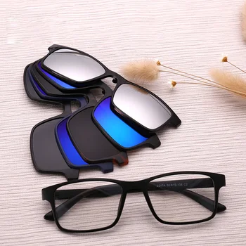 Polarizált Klip Napszemüveg Férfi Nő 5 Az 1-ben Mágneses Csipesz napszemüvegek UV400 TR90 Tér Optikai Receptet Szemüveg Keret