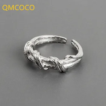 QMCOCO 925 Sterling Ezüst Egyszerű Trendi Kereszt Geometriai Gyűrű Divat a Nők, lányok Aranyos, Finom Ékszerek Kiegészítők