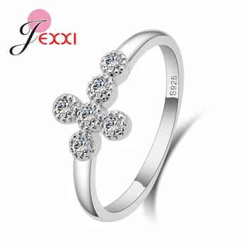 Ragyogó CZ Cross Design Gyűrűk Aranyos 925 Sterling Ezüst Gyűrű Női Ígéret Gyűrű Eljegyzési Ujját, Tartozékok