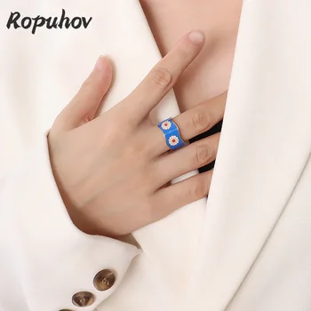 Ropuhov 2021 Új, 925 Ezüst Kínai Divat Daisy Design Gyűrű, Titánium Bevonatú Acél Szín Megőrzése Nyitott Gyűrű