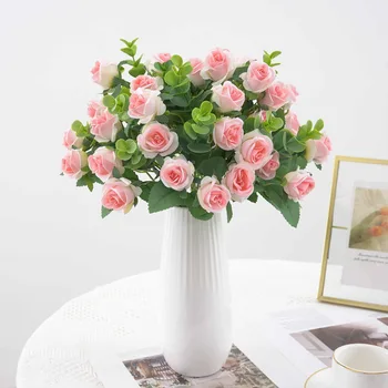 Rose-Rózsaszín Selyem Bazsarózsa Csokor Mesterséges Virágokat Kis Bud Menyasszony Esküvői Lakberendezési Hamis Virágok Felvételi Kellékek Lakberendezés