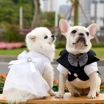 Ruha, Esküvői Ruha, Kutya Pár Öltöny Nyári Kis Ruha Ropa Perrot Chihuahua Kabát Puppy Dress Yorkshire kutyák háziállatok ruházat