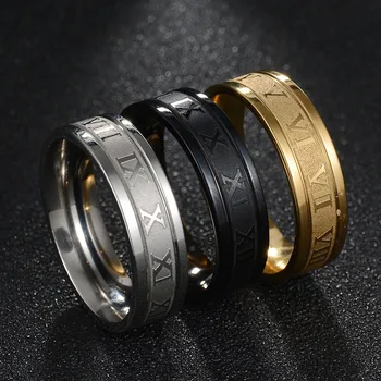 Régi Római Numberss Gyűrű Temperamentum Divat 6mm Széles Rozsdamentes Acél Pár Gyűrű Férfi Nő Fél Ékszerek, Születésnapi Ajándékok