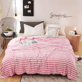 Rózsaszín fehér csíkos Flanel Takaró kanapé, ágynemű takarót téli puha, meleg takaró felnőtt kétágyas teljes királynő vékony lányok takaró