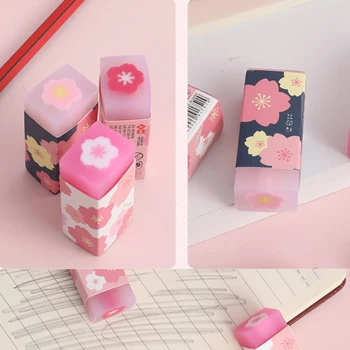 Rózsaszín Sakura Radír Cukorka Színű Gumi Iroda Iskola Írószer-Ajándék Tanuló Díjat Aranyos Puha cseresznyevirág Korrekciós Eszközök