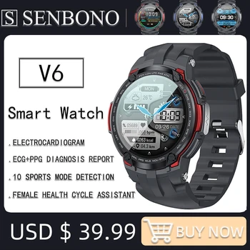 SENBONO 2022 Új V6-os Egészségügyi Intelligens Karóra Férfi EKG+PPG Vérnyomás pulzusmérő Óra IP68 Vízálló Smartwatch Nők