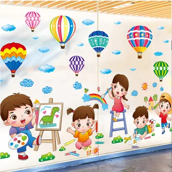 [shijuekongjian] Rajzfilm Gyerekeknek Fali Matricák DIY hőlégballon Freskó Matrica Gyerekeknek Szobák Baba Hálószobás Otthon Dekoráció