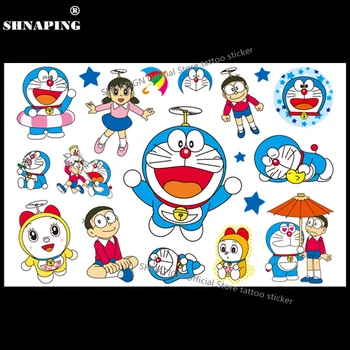SHNAPIGN Doraemon Macska Gyermek Ideiglenes Tetoválás Body Art Flash Tetoválás Matricák 17*10cm Vízálló Henna Tatoo Stílus Fali Matrica