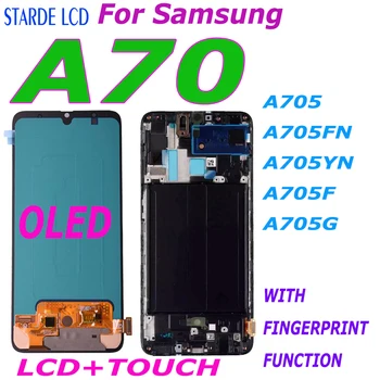 Super Amoled Samsung A70 LCD A705 A705FN A705YN A705F A705G LCD Kijelző érintőképernyő Digitalizáló Közgyűlés Kerettel
