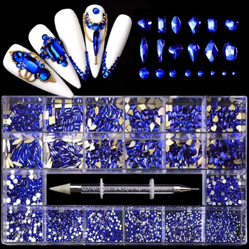 Swarovsky Multi-Alakú, Lapos Vissza a Fényes Üveg Kristály Kék Strasszos Nail Art Kézműves Kristály 3D Dekoráció Strasszos
