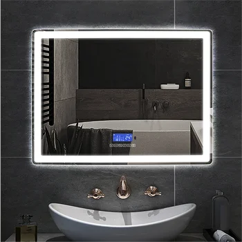Szabályozható LED Tér Falra Szerelhető Fürdőszoba Test Indukciós Anti-Köd Bluetooth-keret nélküli Háttérvilágítású Fény Okos Hiúság Tükör