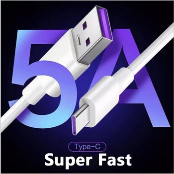 Szuper Gyors Töltés 5A Típusú USB-C Kábel Samsung Xiaomi Huawei P30 P40 P50 Haver 40 Mobiltelefon Töltő Vezeték, Fehér Kábel