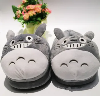 Szürke Totoro Macska Aranyos Állatok Télen Melegen Pamut Haza Szoba Papucs Aranyos Rajzfilm Pár Puha Plüss csúszásmentes Cipő Új