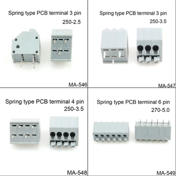 Tavaszi PCB kapcsolat terminál KF250-2,5 mm/3,5 mm-es KF 270-5.0 mm távtartó csavar-ingyenes tavaszi nyomja meg a terminál lehet használjunk,
