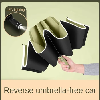 Teljesen Automatikus Fordított Esernyő Új Kreatív Fényvisszaverő Szegéllyel LED Nap Esernyő Női napvédő Összecsukható Esernyő