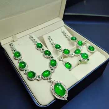 Természetes jég király zöld chalcedony intarziás medál, nyaklánc, karkötő, fülbevaló, gyűrű
