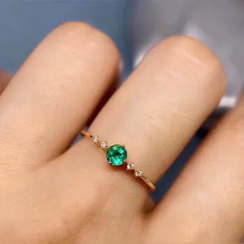 Természetes Kolumbiai Smaragd Gyűrű 925 Sterling Ezüst Berakásos Fő Kő 3*3mm Egyszerű Gem Női Gyűrű