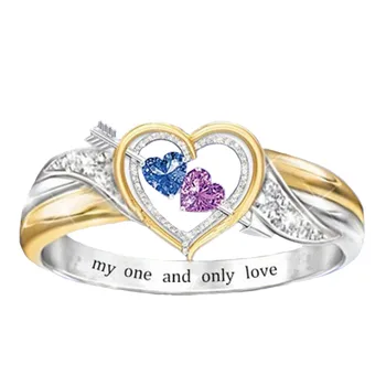 Trendi Divat Romantikus Vörös, Kék Szív alakú Aranyozott Gyűrű Női Valentin Napi Pár Amulett Ékszer Ajándék Nagykereskedelem