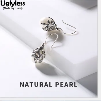 Uglyless Természetes Gyöngy Fülbevalók Medálok Női Elegáns Ruha Jól Ékszer Szett 100% 925 Ezüst Levél Fülbevaló Thai Ezüst