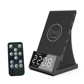 Vezeték nélküli Töltő, Bluetooth Hangszóró Ébresztőóra Távirányító Elektronikus LED Smart Digitális Asztali Óra Fm Rádió USB Gyorsan Charg