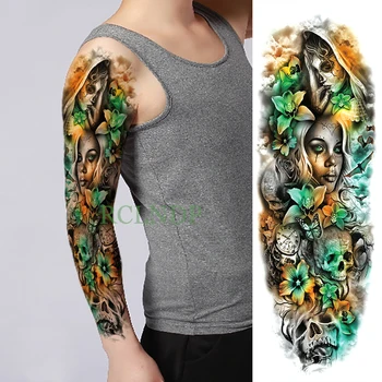 Vízálló Ideiglenes Tetoválás Matrica Koponya Pillangó nővér virág teljes kar hamis tatto flash tetoválás nagy tetoválás a férfiak nők