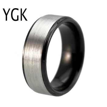 YGK Ékszerek 8 mm-es Matt Ezüst Center Fekete Lépés Új Klasszikus Volfrám Wolfram Gyűrű, Esküvői Gyűrű, Férfi & Nő Vőlegény Gyűrű