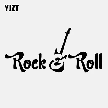YJZT 12.8 CM*5.8 CM Rock n Roll Gitáros Zenei Stúdió, Király Vinly Fekete/Ezüst Autó Matrica C22-0608