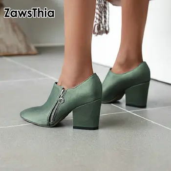 ZawsThia 2020 zöld sárga szatén hegyes toe egyszínű cipzár nő, női cipő női magassarkú szexi női szivattyúk magas sarkú