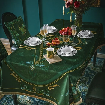 Zöld Arany Terítő Euro Luxus Étkező Asztal Dekoratív Ruhával Kabinet Teatable Plüss Borító Szövet Négyszögletes Testreszabási