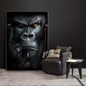 Állat Poszter Nyomtatás Gorilla, Majom Fal Művészi Nyomatok Otthoni Irodai Dekoráció Kép Fekete-Fehér képet Szoba Deco