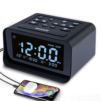 Ébresztőóra Rádió USB Töltő Port Asztali Elektromos Óra FM elalváskapcsoló Szundi Fuction Modern Design, Hálószoba/gyermek