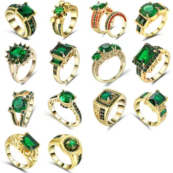 Évjárat Zöld Ékszerek Nők Esküvői Gyűrű Judit Retro Sárga Arany Színe Zöld CZ Divat Eljegyzési gyűrű Gyűrűk Mérete 6
