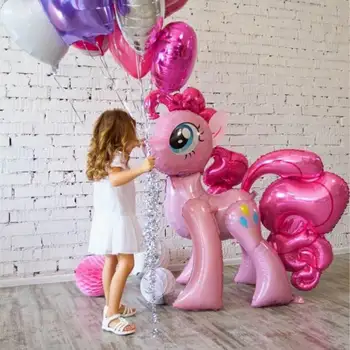 Új 100*97CM Rózsaszín Ló Póni Unicorn Lufi Boldog Születésnapot Egyszarvú Bulira Héliumos Léggömböket Gyerek, Állat, Játék Globo Party Dekoráció