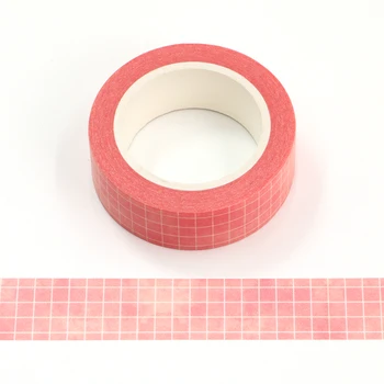 Új 1DB 15mm*10m Akvarell Rózsaszín Fehér Rács Dekoratív Washi Tape Scrapbooking Szalaggal Iroda tervező maszk washi tape