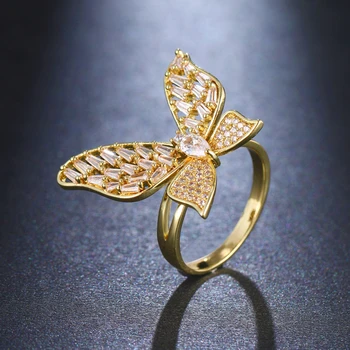Új Divat Arany Pillangó Köbméter Cirkon Gyűrűk Női Elegáns Aranyozott Réz Pillangó Nyitó Ujj Gyűrű Női Ékszer Ajándék