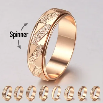 Új Divat Spinner Gyűrűk, Nők, Férfiak 585 Rose Gold Forgatható, Matt Eljegyzési Gyűrűk Esküvői Pár Ékszert 2021 Trend GR79